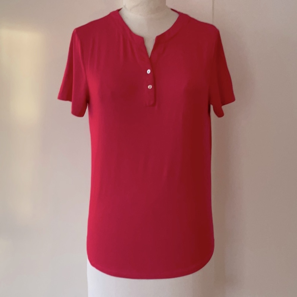 JOCKEY Short Sleeve 2-button 1/2 Placket Top Red Size S/M